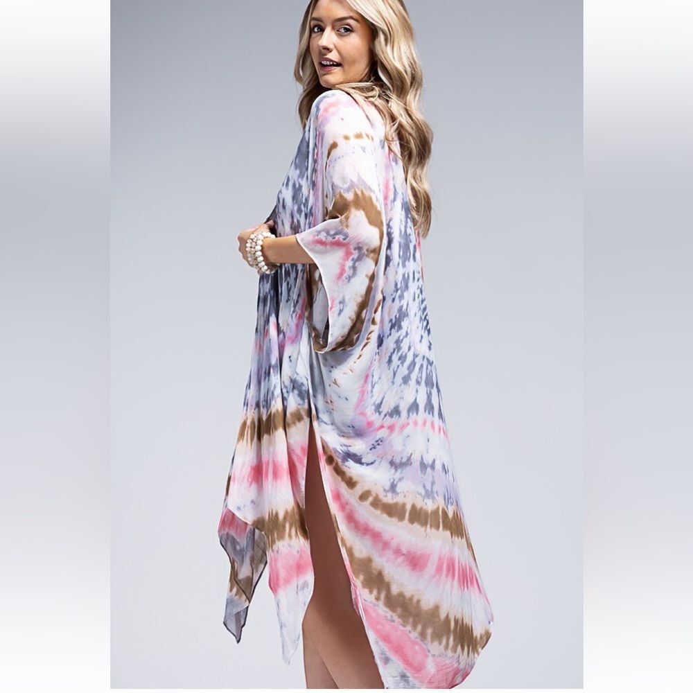 Boutique NWT Gypsy Boho Pink Tie Dye Hippie Duster Kimono S - 3x